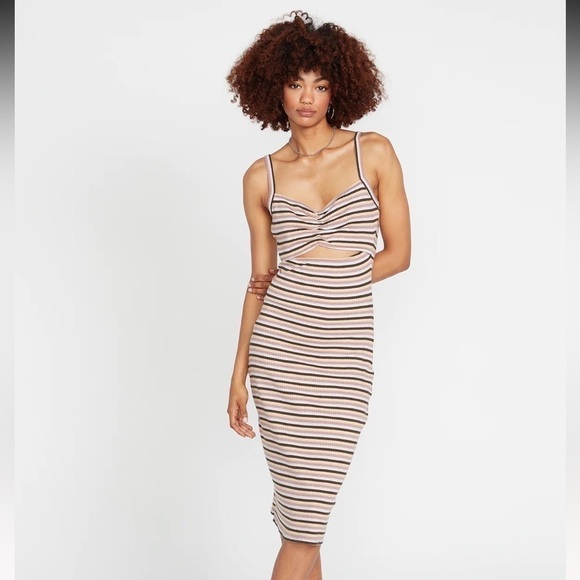 NWT Volcom | STONE CHECKED MIDI DRESS - ESPRESSO - Picture 1 of 14